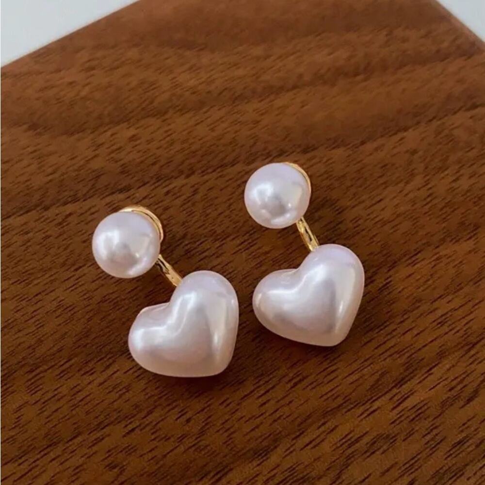 Elegant Pearl Heart Earrings titanium alloy fashion earrings Length 1.2 inches